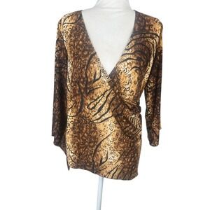 Nuance Y2K Top Womens‎ Size 1X Animal Print Wrap Blouse Boho Indie Sleaze 2000s